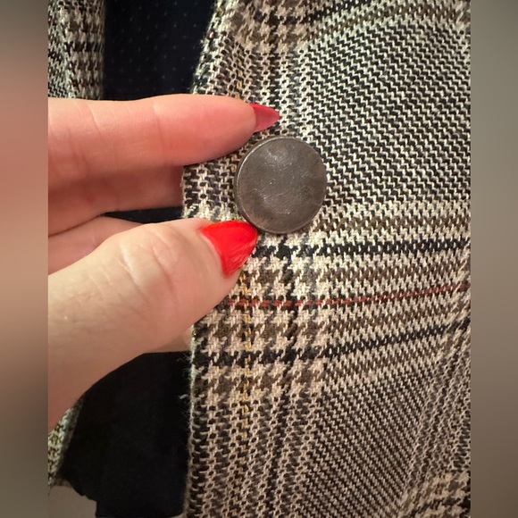 Zara Basic Brown Plaid Blazer with Elbow Patches - Size L - Picture 2 of 7